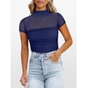 image:imageANRABESS Womens Summer Sexy Mock Turtle Neck Short Sleeve Tops Sheer Mesh Shirts Slim Blouse Trendy Ruched Going Out OutfitsNavy Blue