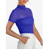 image:imageANRABESS Womens Summer Sexy Mock Turtle Neck Short Sleeve Tops Sheer Mesh Shirts Slim Blouse Trendy Ruched Going Out OutfitsRoyal Blue