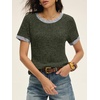 image:imageANRABESS Womens Tops Summer Short Sleeve Shirts Dressy Casual Color Block Work Blouse 2026 Spring Trendy Lightweight SweaterDeep Green