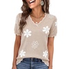 image:imageANRABESS Short Sleeve Sweater for Women V Neck Ribbed Knit Lightweight Sweaters Top 2026 Summer Business Casual OutfitsFlower Almond