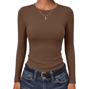 image:imageANRABESS Long Sleeve Shirts for Women Soft Stretchy Ribbed Slim Basic Tops Casual Tees for Office Daily Wear Fall OutfitsBrown