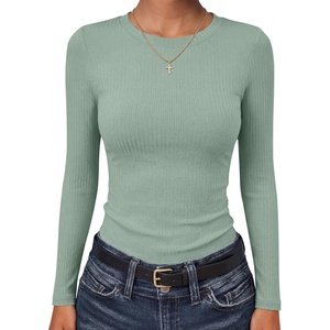 image:imageANRABESS Long Sleeve Shirts for Women Soft Stretchy Ribbed Slim Basic Tops Casual Tees for Office Daily Wear Fall OutfitsGray Green