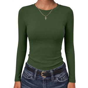 image:imageANRABESS Long Sleeve Shirts for Women Soft Stretchy Ribbed Slim Basic Tops Casual Tees for Office Daily Wear Fall OutfitsGreen
