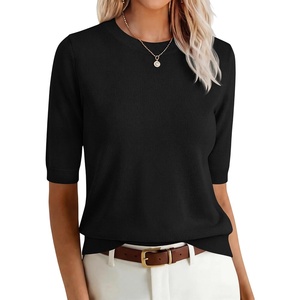 image:imageANRABESS Short Sleeve Sweaters for Women Summer Wool Blend Crew Neck Shirts Lightweight Work Top 2026 Business Casual OutfitsBlack