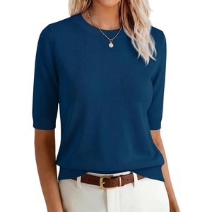 image:imageANRABESS Short Sleeve Sweaters for Women Summer Wool Blend Crew Neck Shirts Lightweight Work Top 2026 Business Casual OutfitsDark Teal