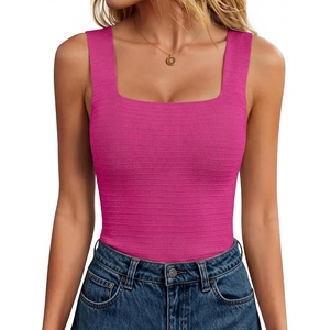 image:imageANRABESS Tank Tops for Women 2026 Summer Square Neck Sleeveless Rib Knit Basic Slim Fit Shirts Casual Basic Workout ClothesHot Pink