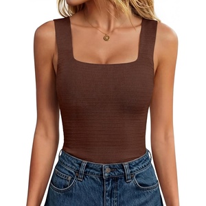 image:imageANRABESS Tank Tops for Women 2026 Summer Square Neck Sleeveless Rib Knit Basic Slim Fit Shirts Casual Basic Workout ClothesRed Brown