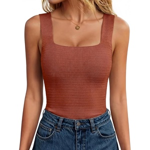 image:imageANRABESS Tank Tops for Women 2026 Summer Square Neck Sleeveless Rib Knit Basic Slim Fit Shirts Casual Basic Workout ClothesRust