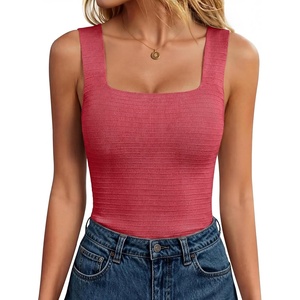 image:imageANRABESS Tank Tops for Women 2026 Summer Square Neck Sleeveless Rib Knit Basic Slim Fit Shirts Casual Basic Workout ClothesWatermelon Red