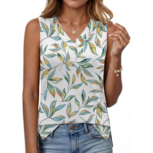 image:imageANRABESS Tank Tops for Women Summer V Neck Sleeveless Basic Tee Casual Loose Fit Shirts 2026 Spring Beach Vacation ClothesMulticolored Leaf Pattern