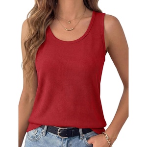 image:imageANRABESS Tank Tops for Women Waffle Knit Scoop Neck Flowy Casual Sleeveless Shirts 2026 Summer ClothesBright Red