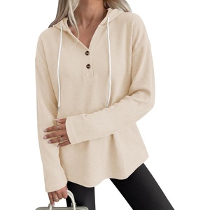 image:imageANRABESS Waffle Knit Hoodies for Women Comfy Drawstring Loose Fit Long Sleeve Sweatshirt Tops for Casual Daily Wear WorkBeige