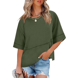 image:imageANRABESS Women TShirts 2026 Fashion Half Sleeve Loose Fit Top Trendy Cute Flowy Tee Shirts Summer Casual OutfitsArmy Green
