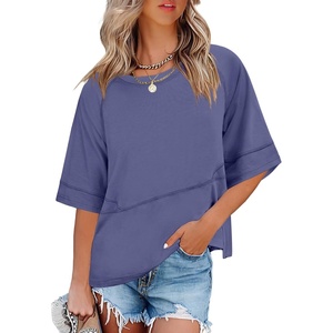 image:imageANRABESS Women TShirts 2026 Fashion Half Sleeve Loose Fit Top Trendy Cute Flowy Tee Shirts Summer Casual OutfitsBlue Gray