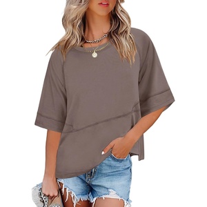 image:imageANRABESS Women TShirts 2026 Fashion Half Sleeve Loose Fit Top Trendy Cute Flowy Tee Shirts Summer Casual OutfitsBrown