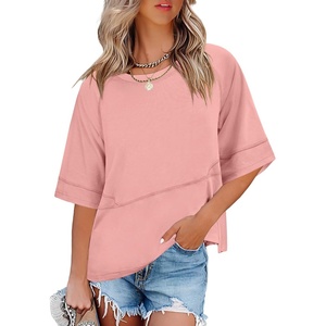image:imageANRABESS Women TShirts 2026 Fashion Half Sleeve Loose Fit Top Trendy Cute Flowy Tee Shirts Summer Casual OutfitsCoral Pink