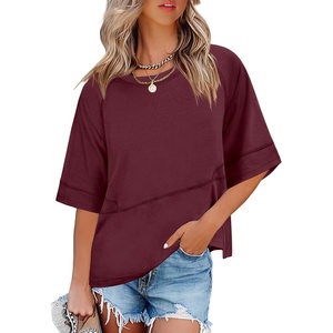 image:imageANRABESS Women TShirts 2026 Fashion Half Sleeve Loose Fit Top Trendy Cute Flowy Tee Shirts Summer Casual OutfitsDeep Red