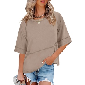 image:imageANRABESS Women TShirts 2026 Fashion Half Sleeve Loose Fit Top Trendy Cute Flowy Tee Shirts Summer Casual OutfitsKhaki