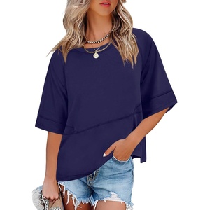 image:imageANRABESS Women TShirts 2026 Fashion Half Sleeve Loose Fit Top Trendy Cute Flowy Tee Shirts Summer Casual OutfitsNavy Blue
