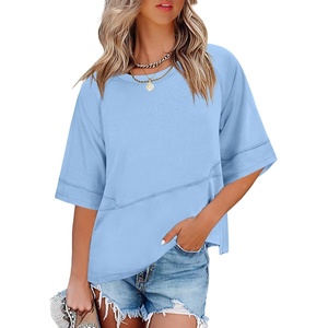 image:imageANRABESS Women TShirts 2026 Fashion Half Sleeve Loose Fit Top Trendy Cute Flowy Tee Shirts Summer Casual OutfitsSky Blue
