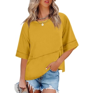 image:imageANRABESS Women TShirts 2026 Fashion Half Sleeve Loose Fit Top Trendy Cute Flowy Tee Shirts Summer Casual OutfitsYellow