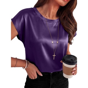 image:imageANRABESS Womens Satin Tops Cap Short Sleeve Crew Neck Shirts Dressy Business Casual Office Blouse Silky 2026 Summer OutfitsPurple