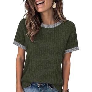 image:imageANRABESS Womens Tops Summer Short Sleeve Shirts Dressy Casual Color Block Work Blouse 2026 Spring Trendy Lightweight SweaterDeep Green