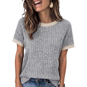 image:imageANRABESS Womens Tops Summer Short Sleeve Shirts Dressy Casual Color Block Work Blouse 2026 Spring Trendy Lightweight SweaterGrey