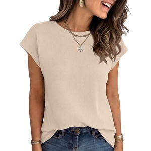 image:imageANRABESS Womens Waffle Knit Cap Sleeve T Shirts Summer Casual Tops Basic Tee Work Blouses 2026 Spring Vacation ClothesBeige