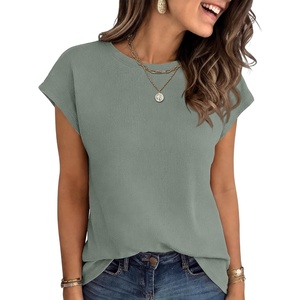 image:imageANRABESS Womens Waffle Knit Cap Sleeve T Shirts Summer Casual Tops Basic Tee Work Blouses 2026 Spring Vacation ClothesGreen