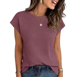 image:imageANRABESS Womens Waffle Knit Cap Sleeve T Shirts Summer Casual Tops Basic Tee Work Blouses 2026 Spring Vacation ClothesMauve