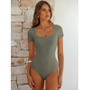 image:imageANRABESS Bodysuits for Women Short Sleeve Scoop Neck Tops 2026 Summer Slim Fit Ribbed Knit Sexy Basic Shirt Fashion OutfitsArmy Green