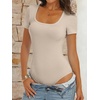 image:imageANRABESS Bodysuits for Women Short Sleeve Scoop Neck Tops 2026 Summer Slim Fit Ribbed Knit Sexy Basic Shirt Fashion OutfitsBeige
