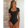 image:imageANRABESS Bodysuits for Women Short Sleeve Scoop Neck Tops 2026 Summer Slim Fit Ribbed Knit Sexy Basic Shirt Fashion OutfitsBlack