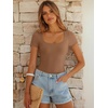 image:imageANRABESS Bodysuits for Women Short Sleeve Scoop Neck Tops 2026 Summer Slim Fit Ribbed Knit Sexy Basic Shirt Fashion OutfitsBronze