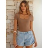 image:imageANRABESS Bodysuits for Women Short Sleeve Scoop Neck Tops 2026 Summer Slim Fit Ribbed Knit Sexy Basic Shirt Fashion OutfitsBronze