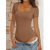 image:imageANRABESS Bodysuits for Women Short Sleeve Scoop Neck Tops 2026 Summer Slim Fit Ribbed Knit Sexy Basic Shirt Fashion OutfitsBronze
