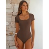 image:imageANRABESS Bodysuits for Women Short Sleeve Scoop Neck Tops 2026 Summer Slim Fit Ribbed Knit Sexy Basic Shirt Fashion OutfitsCoffee