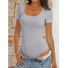 image:imageANRABESS Bodysuits for Women Short Sleeve Scoop Neck Tops 2026 Summer Slim Fit Ribbed Knit Sexy Basic Shirt Fashion OutfitsGrey