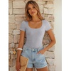 image:imageANRABESS Bodysuits for Women Short Sleeve Scoop Neck Tops 2026 Summer Slim Fit Ribbed Knit Sexy Basic Shirt Fashion OutfitsGrey