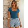 image:imageANRABESS Bodysuits for Women Short Sleeve Scoop Neck Tops 2026 Summer Slim Fit Ribbed Knit Sexy Basic Shirt Fashion OutfitsIndigo
