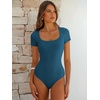 image:imageANRABESS Bodysuits for Women Short Sleeve Scoop Neck Tops 2026 Summer Slim Fit Ribbed Knit Sexy Basic Shirt Fashion OutfitsIndigo