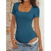 image:imageANRABESS Bodysuits for Women Short Sleeve Scoop Neck Tops 2026 Summer Slim Fit Ribbed Knit Sexy Basic Shirt Fashion OutfitsIndigo