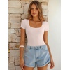 image:imageANRABESS Bodysuits for Women Short Sleeve Scoop Neck Tops 2026 Summer Slim Fit Ribbed Knit Sexy Basic Shirt Fashion OutfitsLight Beige