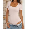 image:imageANRABESS Bodysuits for Women Short Sleeve Scoop Neck Tops 2026 Summer Slim Fit Ribbed Knit Sexy Basic Shirt Fashion OutfitsLight Beige