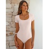 image:imageANRABESS Bodysuits for Women Short Sleeve Scoop Neck Tops 2026 Summer Slim Fit Ribbed Knit Sexy Basic Shirt Fashion OutfitsLight Beige
