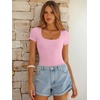 image:imageANRABESS Bodysuits for Women Short Sleeve Scoop Neck Tops 2026 Summer Slim Fit Ribbed Knit Sexy Basic Shirt Fashion OutfitsPink