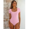 image:imageANRABESS Bodysuits for Women Short Sleeve Scoop Neck Tops 2026 Summer Slim Fit Ribbed Knit Sexy Basic Shirt Fashion OutfitsPink