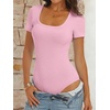 image:imageANRABESS Bodysuits for Women Short Sleeve Scoop Neck Tops 2026 Summer Slim Fit Ribbed Knit Sexy Basic Shirt Fashion OutfitsPink