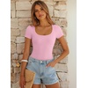 image:imageANRABESS Bodysuits for Women Short Sleeve Scoop Neck Tops 2026 Summer Slim Fit Ribbed Knit Sexy Basic Shirt Fashion OutfitsPink